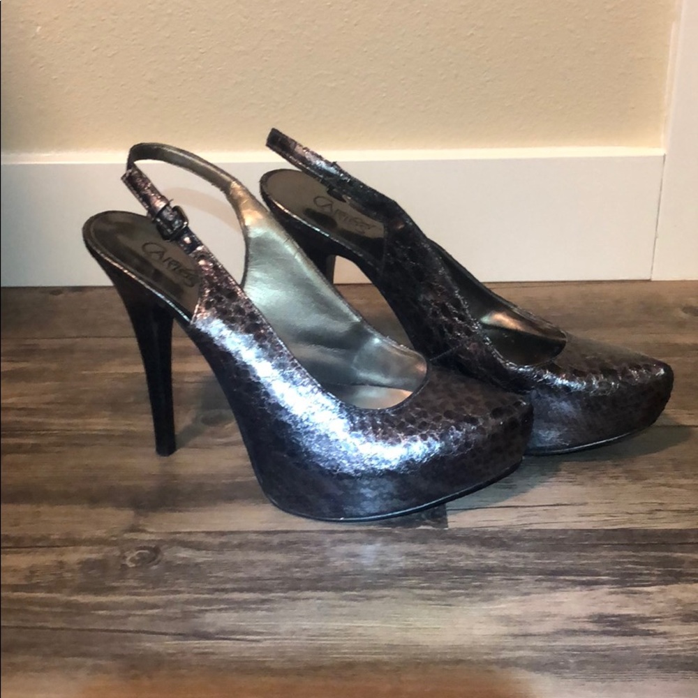 Size 7.5 Snakeskin-like High Heel Slings